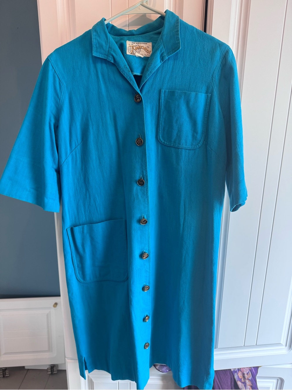 Turquoise Button-Front Mini Dress